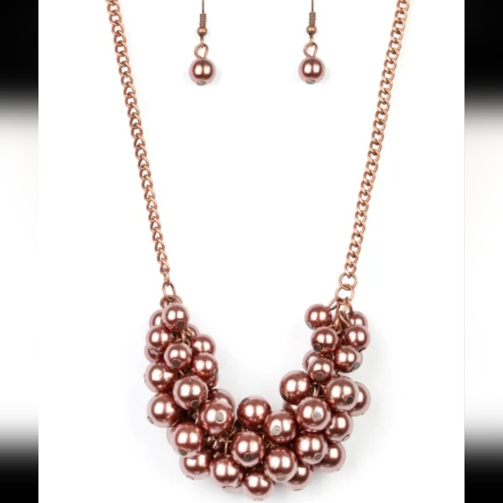 Paparazzi Grandiose Glimmer Copper Beaded Statement Necklace Earrings Set New - Picture 5 of 6